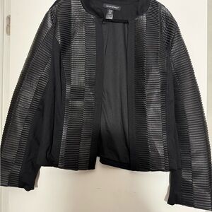 Ashley Stewart Black Ribbed-Panel Open Jacket